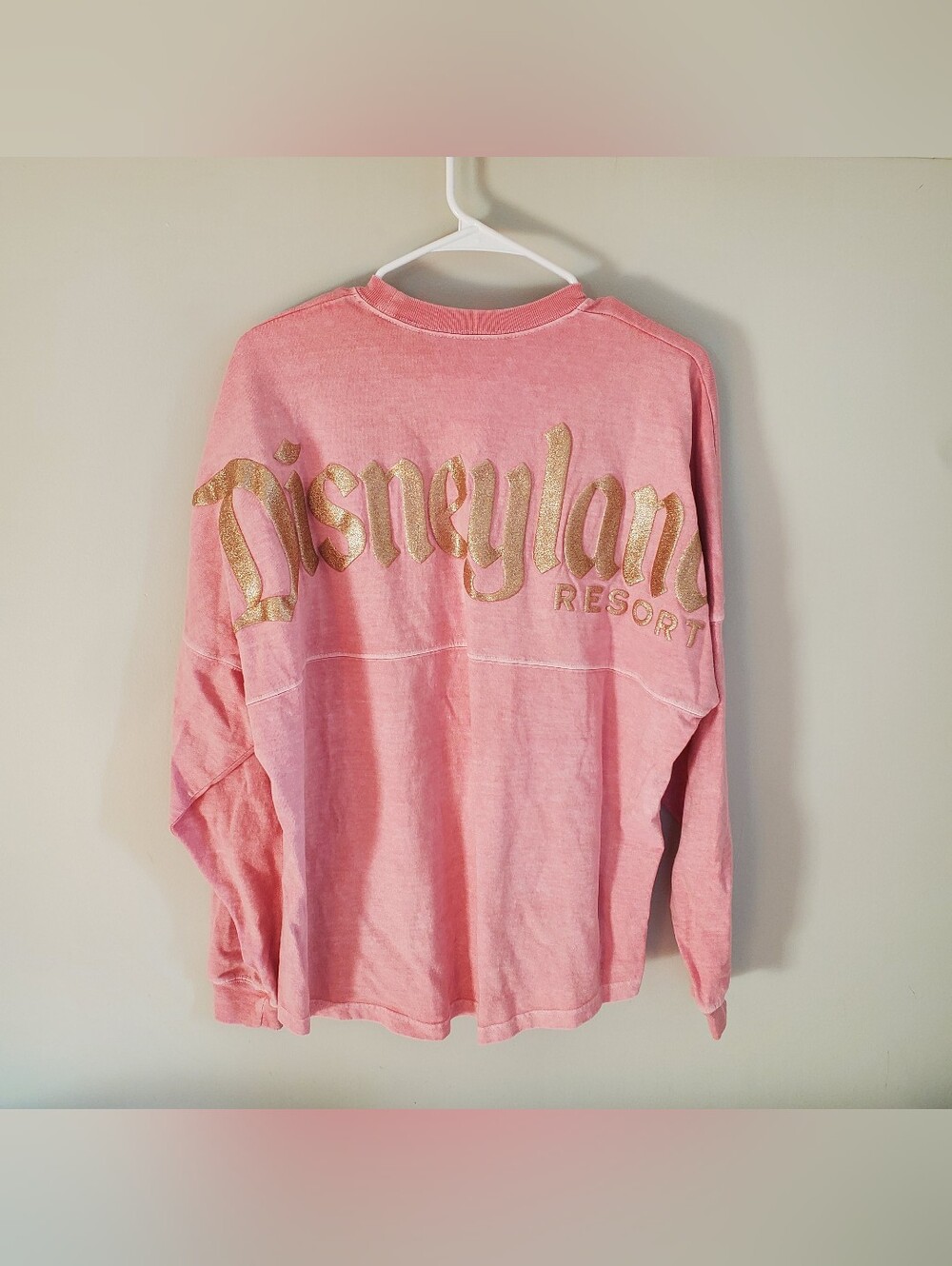 Disney Disneyland Spirit Jersey Pink Gold Glitter Letters Long Sleeve Shirt M